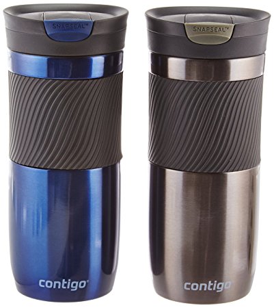 Contigo Snapseal Vacum Insulated Stainless Steel Travel Mug , 16-Ounce, Gun Metal/Monaco, 2-Pack