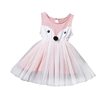 Anshinto Baby Kids Girls Sleeveless One Piece Dress Fox Print Tutu Summer Clothes