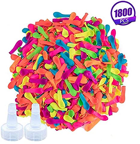 1800 Pack Water Balloons Refill Kits Eco-Friendly Latex Water Bomb Balloons for Summer Splash Fun Fight Games with 2 Hose Nozzles Refill Kits