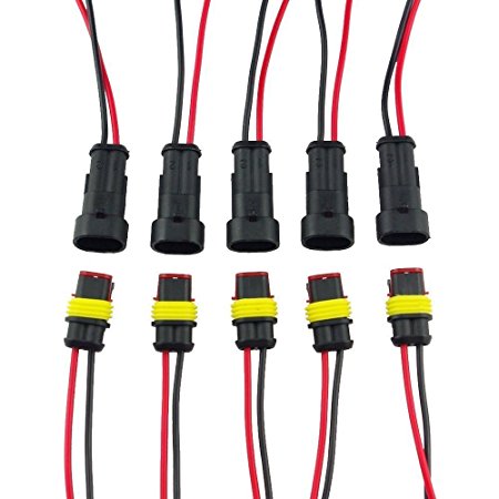 Idealgo 5 Sets Pack of 10 Car Accessories 2 Pin Way Car Waterproof Electrical Connector Plug with Wire AWG Marine (2 pin(10pcs))