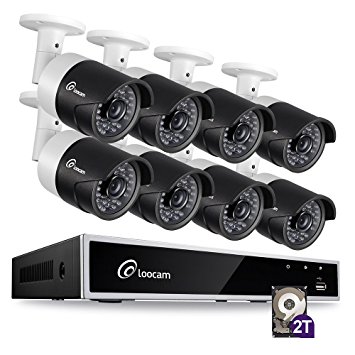 Loocam 1080p HD Surveillance Security Camera System 8-Channel DVR with 2TB Hard Drive 8 x 2.0MP 1920TVL IP67 Weatherproof Indoor/Outdoor Automatic 150ft Predator Night Vision and Motion Detection