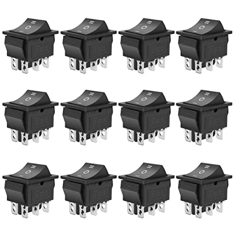 MXRS Rocker Boat Switch, 12 Pcs DPDT 6 Pins Switch Snap, AC 20A/250V 15A/125V, 3 Position ON/Off/ON Mini Boat Rocker Switch Toggle for Car Auto Boat (Black)