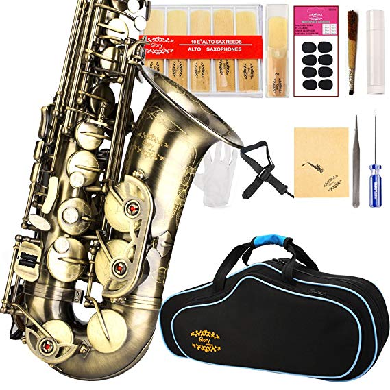 Glory High Grade Antique finish series PR2, E Flat Alto Saxophone with 11reeds,8 Pads cushions,case,carekit