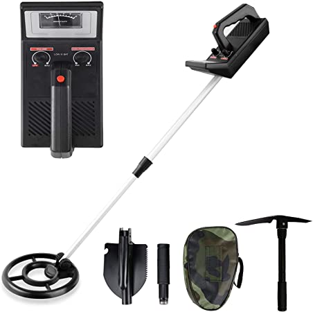 Voilamart Discriminating Metal Detector All-Round Treasure Seeker Underground Gold Digger Tracker Coin Hunter with Adjustable Sensitive Stem 7.5" Waterproof Search Coil Folding Shovel Carry Bag