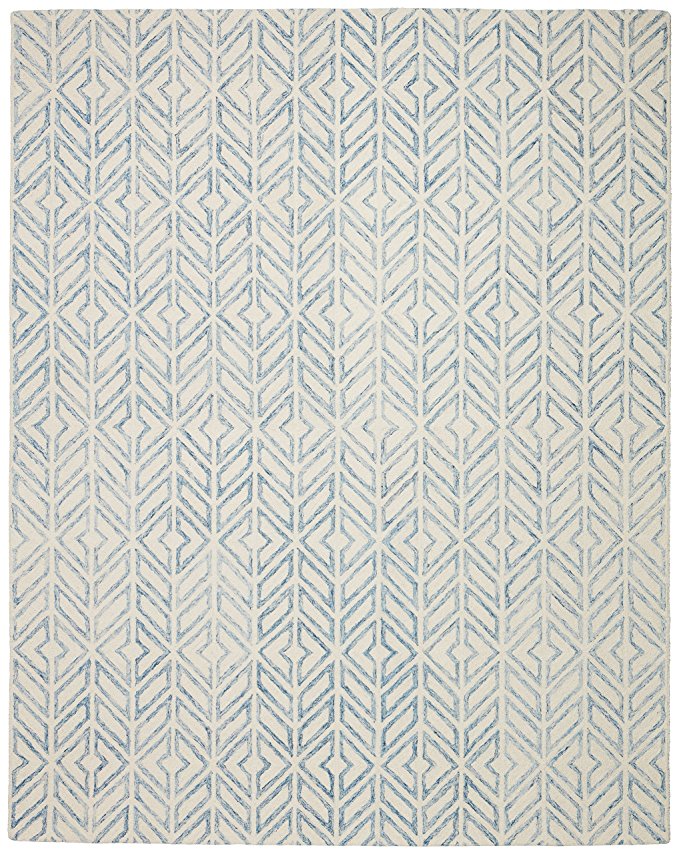 Rivet Modern Geometric Wool Rug, 8' x 10', Blue