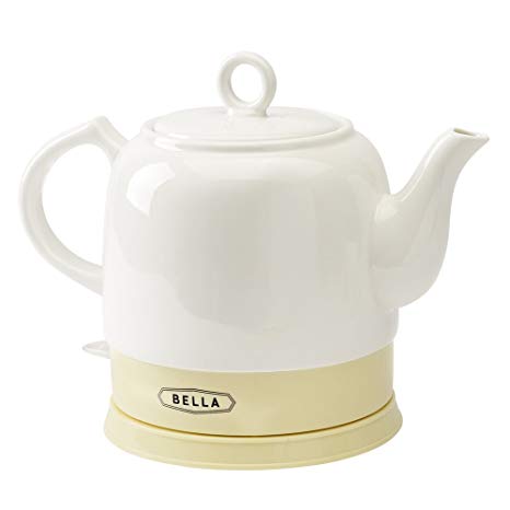 Bella Kettles - Electric Ceramic Cordless White Kettle Teapot - Retro 1.2L Jug, 1750W Boils Water Fast for Tea, Coffee, Soup, Oatmeal - Removable Base, Boil Dry Protection – Cream