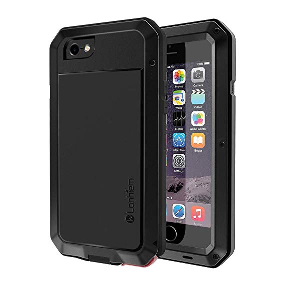 iPhone 6 Plus / 6s Plus Case, Lanhiem Heavy Duty Shockproof [Tough Armor] Metal Case with Built-in Screen Protector, 360 Full Body Protective Cover, Dust Proof Design -Black