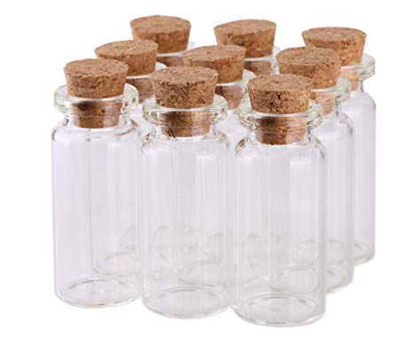 MAXMAU 100 pack of Small Glass Bottles with Cork Stopper Tiny Clear Vials 10ML Storage Container for Art Crafts Projects Decoration Party Supplies