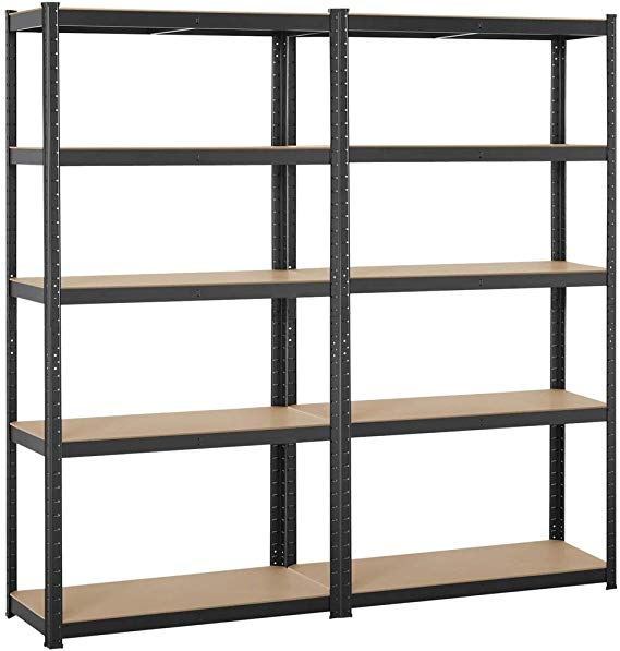 Yaheetech Black 5-Shelf Steel Shelving Unit Storage Rack Adjustable Garage Shelves Utility Rack Display for Home Office Garage 71in Height, 2 Packs