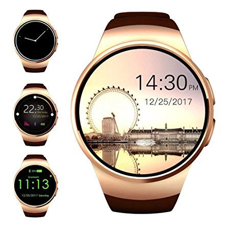 Evershop Bluetooth Smart Watch, 1.5 inches IPS Round Touch Screen Smartwatch with SIM Card and TF Card Slot with Sleep Monitor, Heart Rate Monitor and Pedometer for IOS and Android(Gold)