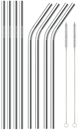 FDA-Approved Stainless Steel Straws Set of 8, Alotpower Ultra Long 10.5'' Drinking Metal Straws for 20 30oz Stainless Tumblers Rumblers Cold Beverage (4 Straight   4 Bent   2 Brushes)