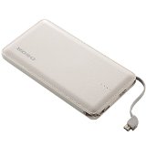 Eoso 10000mah Ultra Slim Fast Charging Portable Power Bank Built-in Micro USB Cable External Battery Charger Pack for iPhone Samsung Galaxy HTC Motorola and more 10000mAh Ultra Slim White