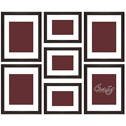 Craig Frames 23247778 Picture Frame 7-Piece Wall Set, Brown Frames, White Display Mats