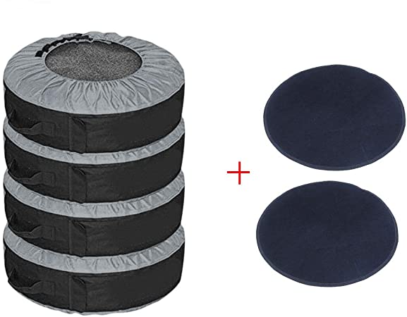 J&C 4 Pcs 30INCH Grey Tire Cover  2 Pcs Wheel Felts Durable Spare Tire Protection Tote Covers Seasonal Tire Storage Bag for Car SUV 17-30" Tires