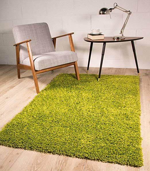 The Rug House Soft Non Shed Thick Plain Easy Clean Shaggy Rugs Ontario - 16 Colours 8 (Green 180x270cm)