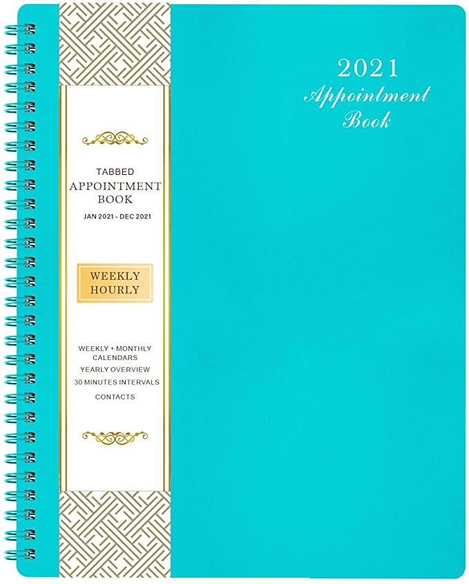 2021 Weekly Appointment Book & Planner - 2021 Daily Hourly Planner with Twin-Wire Binding, 8" x 10", Jan 2021 - Dec 2021, 30-Minute Interval, Lay - Flat, Round Corner, Thick Paper - Teal Green