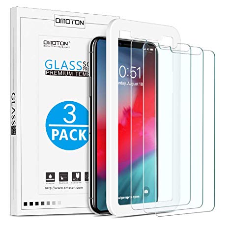 OMOTON [3 Pack] Compatible for iPhone XS Max Screen Protector with [Easy Install Tool] [9H Hardness][Anti-Scratching][Anti-Oil][Anti-Bubbles][2.5D Round Edge]