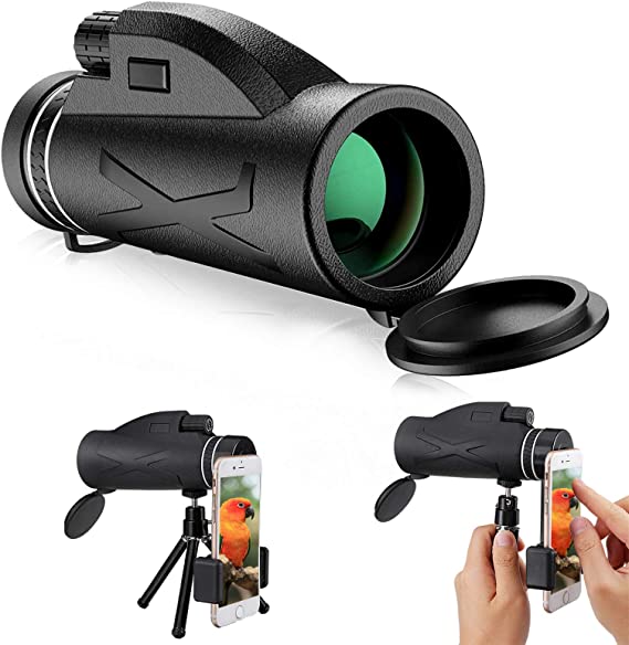 Monocular Telescope, CAMTOA 80x100 High Power Prism Monocular HD Dual Focus Scope, Low Night Vision Portable Waterproof Fogproof, Tripod & Smartphone Holder for Camping Bird Watching Travelling