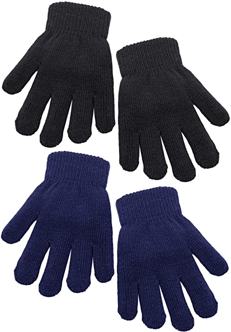 Cooraby 2 Pairs Kid's Thick Magic Gloves Winter Stretchy Warm Full Fingers Gloves Mittens