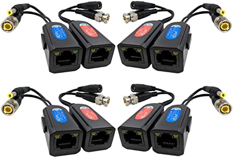 FocusHD 4 Pair Passive Video Balun 1080P-5MP BNC to RJ45 Adapter with Power, Upgraded with Ground Loop Isolated Security Camera Network Transceiver Cat5e/Cat6 Cable to BNC Connectors -8Pack