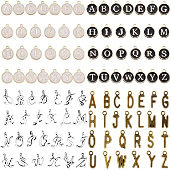 104 Pieces Mixed Letter Beads Metal Letter Charms Enamel Initial Charms Double Sided Alphabet Charm A-Z Letter Charm Pendants for Necklace Bracelet Jewelry Making, 4 Styles