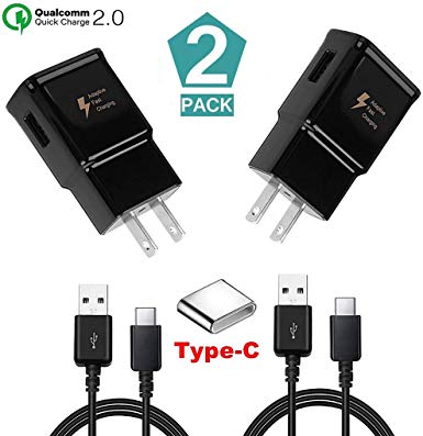 Adaptive Fast Charging Wall Charger Adapter with USB Type C Cable Kit Compatible with Samsung Galaxy S10/S10 /S9/S9 /S8/S8  Note 8/9 and More (2 Charger   2 Cable)