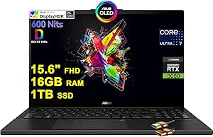 ASUS Vivobook Pro 15 OLED Creator Laptop 15.6" FHD OLED 600nits 100% DCI-P3 Intel 16-core Ultra 7 155H 16GB RAM 1TB SSD GeForce RTX 3050 Backlit Thunderbolt Harman/Kardon Fast Charge Win11 +HDMI Cable