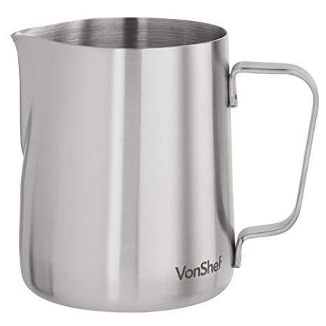 VonShef 12 Ounce Milk Frothing Pitcher Jug, Stainless Steel, Suitable for Coffee, Latte and Frothing Milk, Available in 12 Ounce, 20 Ounce and 32 Ounce Sizes