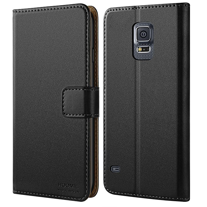 Galaxy S5 Case - HOOMIL Premium Leather Case for Samsung Galaxy S5 / S5 NEO Phone Cover (Black)