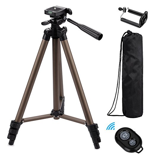 Eocean 50-Inch Tripod, Lightweight Aluminum iPhone Tripod, Video Tripod for Cellphone and Camera, Universal Tripod   Bluetooth Remote Control Shutter   Cellphone Holder Mount for iPhone, Samsung, etc.