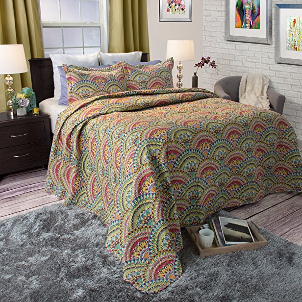 Lavish Home Melanie Printed 3-Piece Quilt Set, Full/Queen