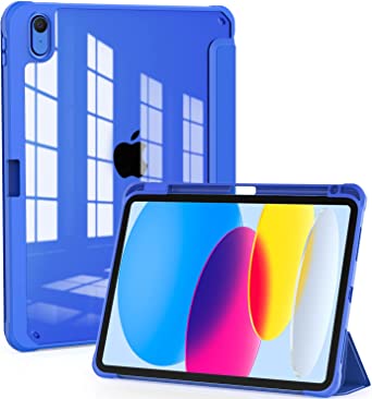 OKP for iPad 10th Generation Case 2022, ipad 10.9 inch Case with Trifold Stand, Auto Wake/Sleep, Slim Lightweight ipad 10 gen Protective Cover Without Pencil Holde, Clear PC Back Shell, Royal Blue