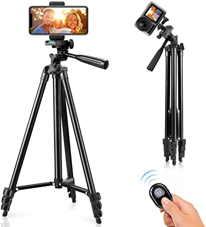 Phone Tripod, 51" Tripod for iPhone Cell Phone Tripod with Phone Holder and Remote Shutter, Compatible with iPhone/Android, Perfect for Selfies/Video Recording/Vlogging/Live Streaming