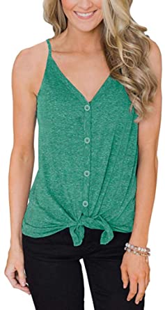 IVVIC Button Down V Neck Tank Tops for Women Summer Strappy Tops Casual Sleeveless Shirts