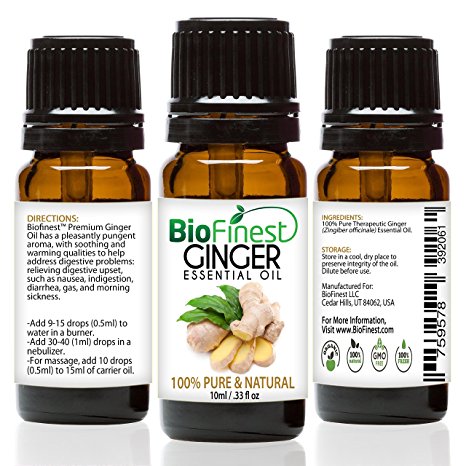 BioFinest Ginger Oil - 100% Pure Ginger Essential Oil - Premium Organic - Therapeutic Grade - Best For Aromatherapy -Good for Digestion Health - Help to Reduce Cholesterol - FREE E-Book (10ml)