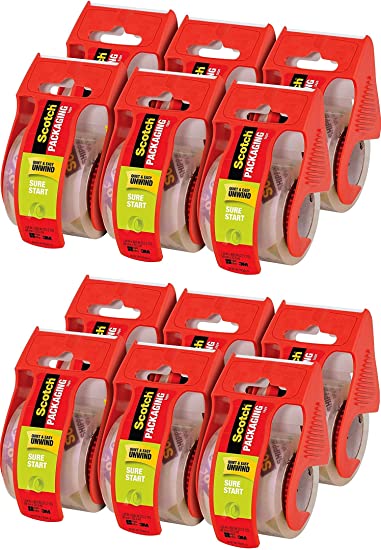 Scotch Sure Start Shipping Packaging Tape, 1.88"x 22.2 yd, 1.5" Core, Easy Start Every Time, 6 Dispensered Rolls (145-6), 2 Pack