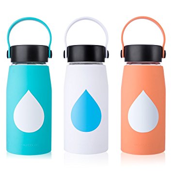 MIUCOLOR Large Glass Water Bottle - Wide Mouth Borosilicate Glass Bottles With Protective Silicone Sleeve & Leak-proof Stainless Steel Lid for Home Sports and Outdoor