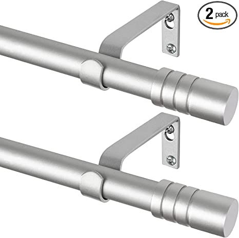 KAMANINA 2 Pack Window Curtain Rod 28 to 48 Inches, 3/4 Inch Telescoping Single Drapery Rod with Cap Finials, Nickel