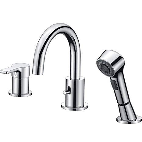 Bathroom Faucet 3 Hole Chrome Crea Widespread Bathtub Vanity Lavatory Faucet with Pull Out Shower Head