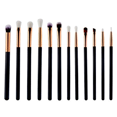 Start 12 pcs/Sets Makeup Brush Set for Eye Shadow Foundation Eyebrow Lip (Black 2)