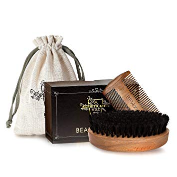 BFWood Beard Brush with Boar Bristle and Comb Set - Military Style Perfect Gift Set