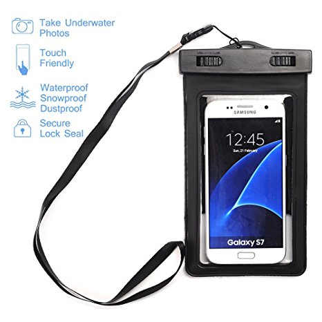 Universal Waterproof Case, GreenElec Cell Phone Dry Bags Pouch for iPhone 4s 5s 6s plus, Samsung Galaxy Note S4 S5 S6 S7 Edge, HTC LG Sony Nokia Motorola, Wallet. and up to 5.7 Inch diagonal (Black)