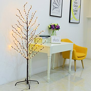 Excelvan 1.5M/5FT 200LED PVC Paper Tied Tree Light, Decorative Flexible Creative Warm White Light, Brown Branches, Perfect for Home/Festival/Party/Wedding, Indoor & Outdoor Decoration