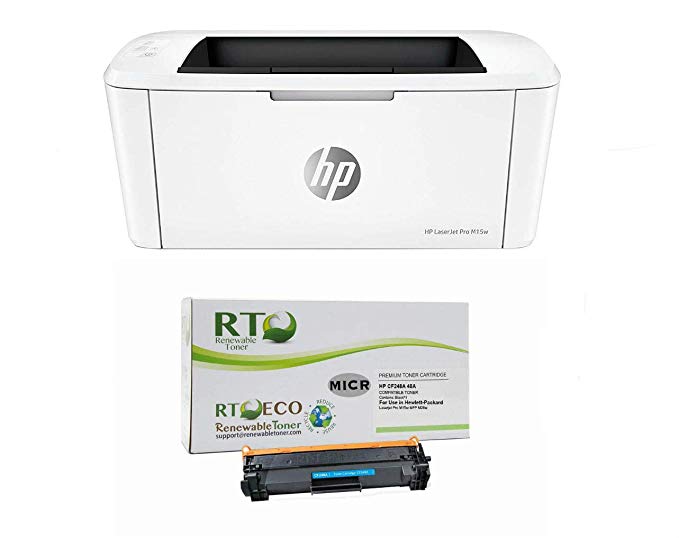 Renewable Toner LaserJet M15w Check Printer Bundle with MICR Toner Cartridge Replacement for HP CF248A 48A