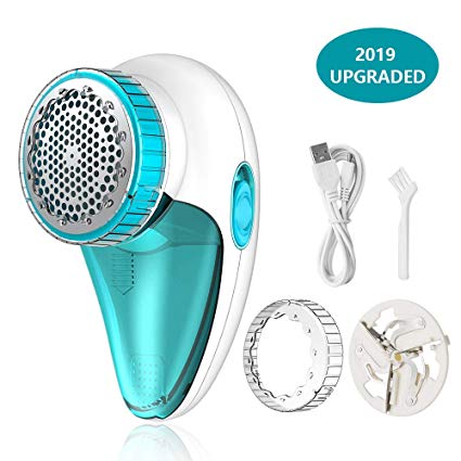 Aerb Fabric Shaver, Lint Remover Rechargeable Electric Fuzz Remover with 2-Speeds, Removable Bin & Replaceable Stainless Steel Blade, Dual Protection - Tale White