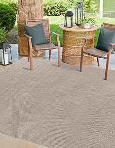 Unique Loom Outdoor Solid Collection Area Rug (6' 1" Square Beige/Ivory)