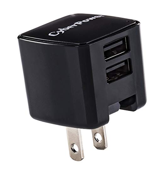 CyberPower TR12U3A Dual USB Wall Charger, 3.1 Amps (Shared), Compact Fold-Back AC Plug