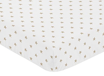 Gold and White Star Baby or Toddler Fitted Crib Sheet for Celestial Collection by Sweet Jojo Designs