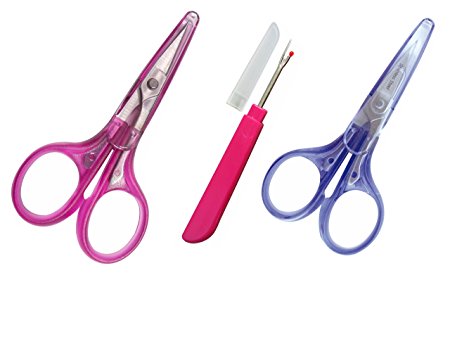 3-IN-1 SHARPEST PRECISE Thread Cutting Scissors & Seam Ripper - Curved Blade & Straight Scissor One Touch Cut To The Edge PERFECT for Embroidery, Quilting, Sewing & Any Crafting w/ Covers for Safety.