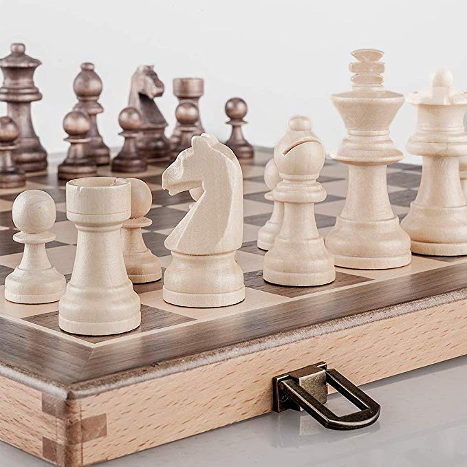 A&A 11.5" Wooden Chess Set - 2.5" King Height German Knight Staunton Wooden Chessmen / Wooden Chess Pieces - Classic Board Game